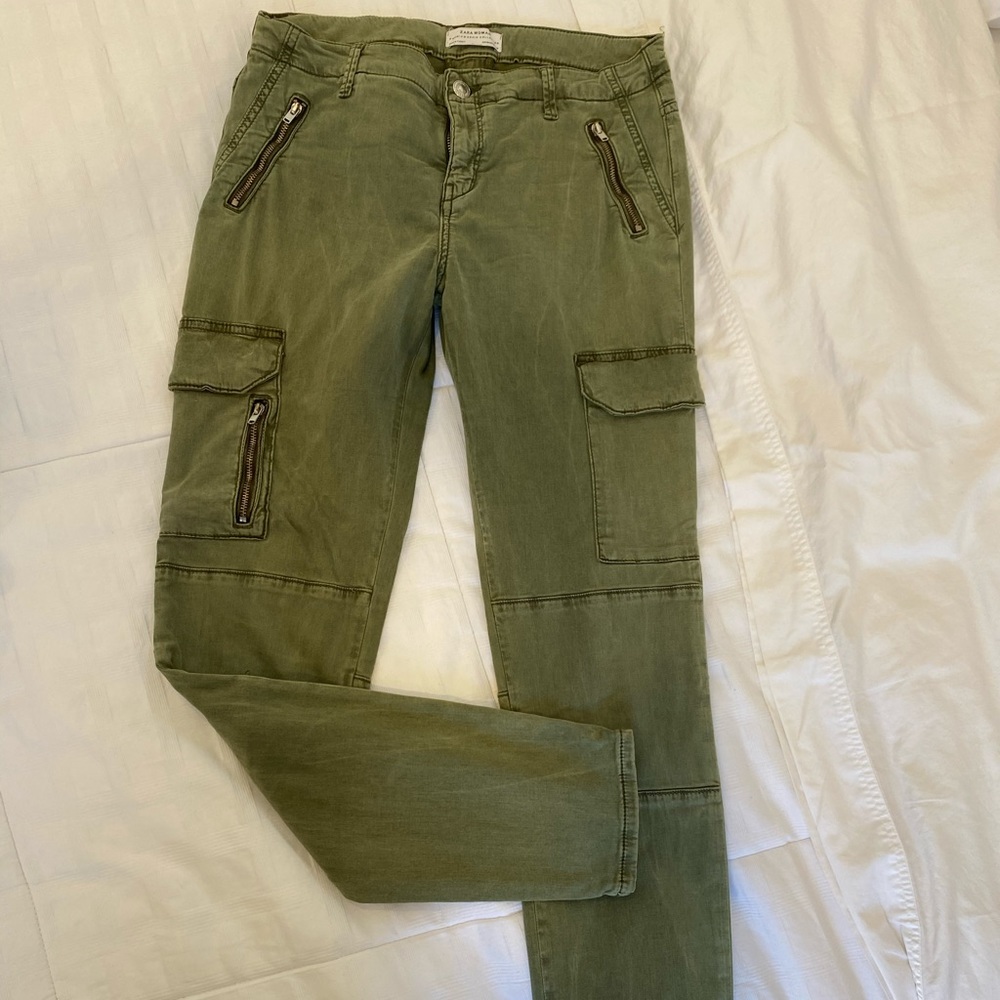Zara army green cargo skinny jeans with stretch